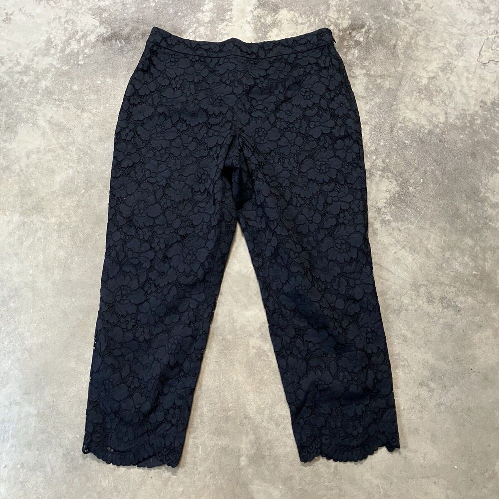 Talbots Pants Womens 14 Black Lace Pull On Lettuce Hem Lined High Rise